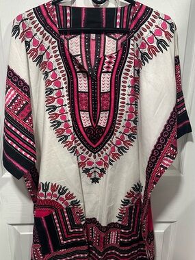 Bohemian V-Neck Printed Women’s Tunic - Pink & Black